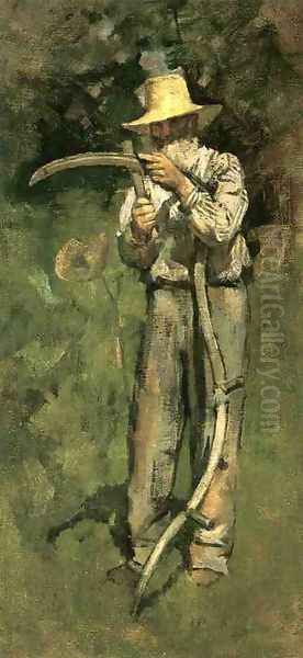 Man with Scythe Oil Painting by Theodore Robinson