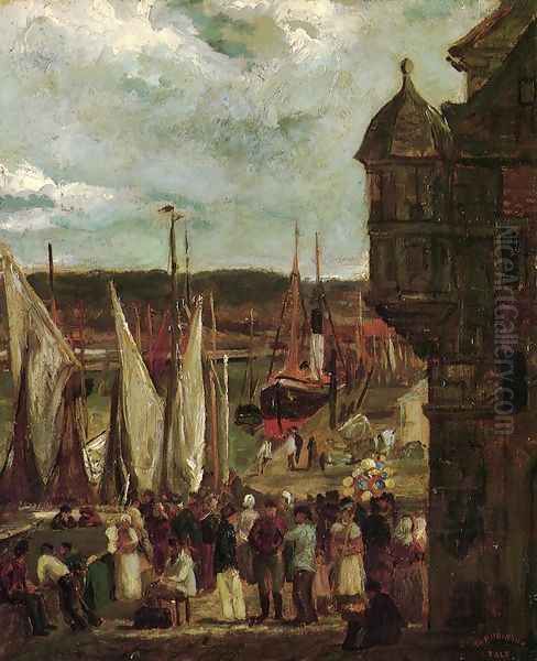 Harbor Scene Oil Painting by Theodore Robinson