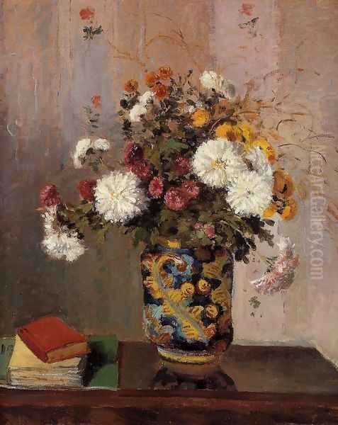 Bouquet of Flowers: Chrysanthemums in a China Vase Oil Painting by Theodore Robinson