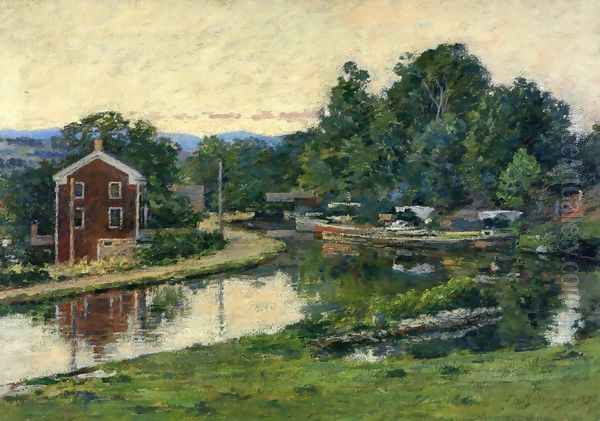 Evening at the Lock Oil Painting by Theodore Robinson