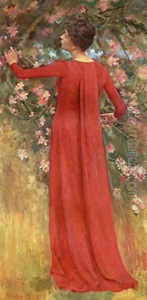 The Red Gown Oil Painting by Theodore Robinson