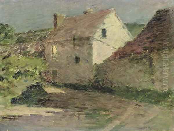 Moonlit Farmhouse Oil Painting by Theodore Robinson