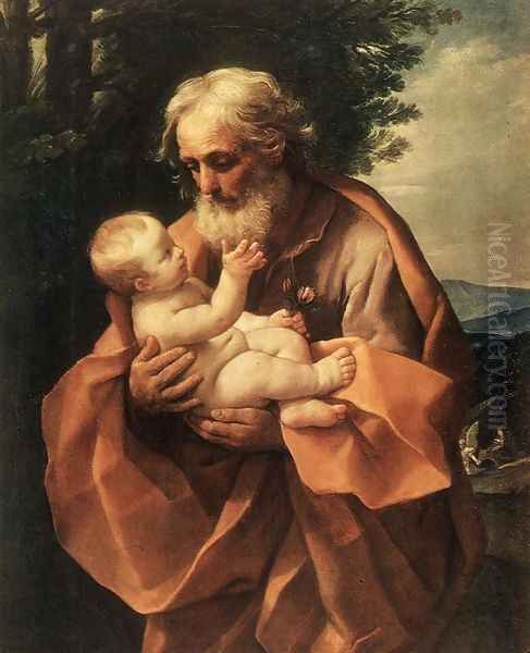 St Joseph with the Infant Jesus c. 1635 Oil Painting by Guido Reni