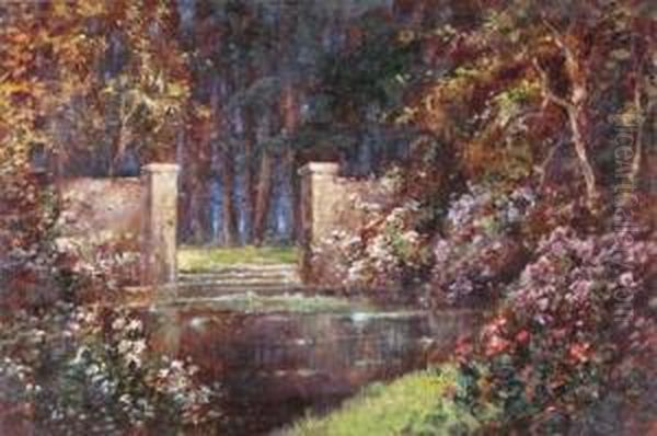 The Pool By The Garden Gate Oil Painting by Thomas E. Mostyn