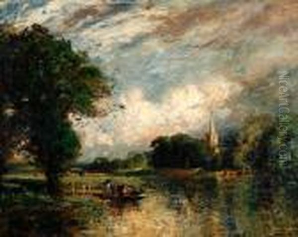 Stratford Church And The River Avon Oil Painting by Thomas E. Mostyn