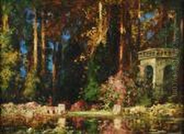 Awoodland Pond Oil Painting by Thomas E. Mostyn