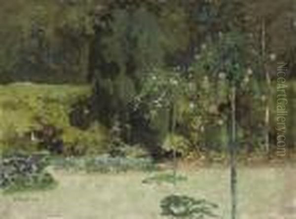 A Corner Of The Garden Oil Painting by Thomas E. Mostyn