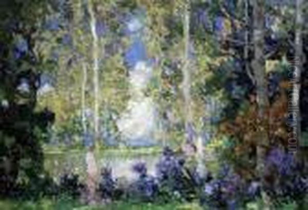 Woman Beside A Woodland Pool Oil Painting by Thomas E. Mostyn