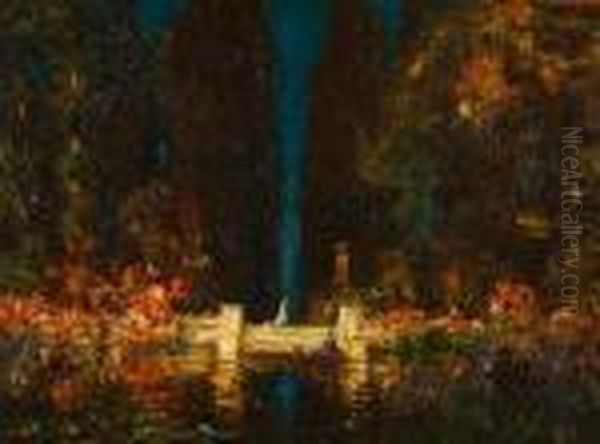 Water Garden Oil Painting by Thomas E. Mostyn