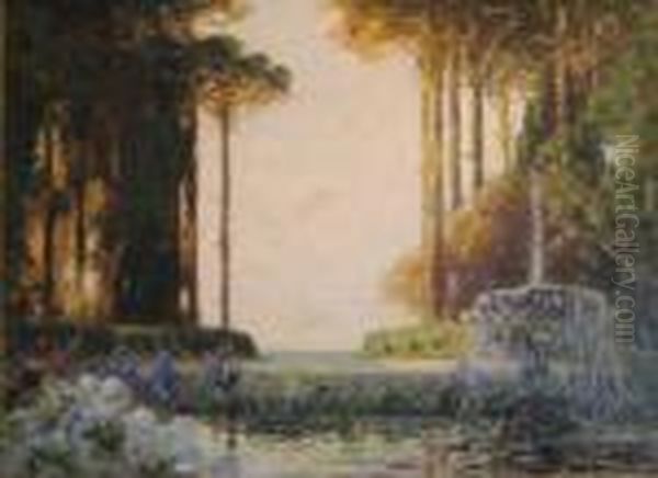 Gardens With Fountain Oil Painting by Thomas E. Mostyn