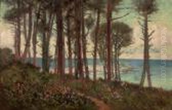 St. Ives Throught The Trees Oil Painting by Thomas E. Mostyn