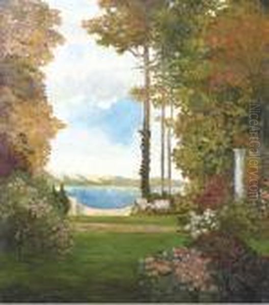 A Mediterranean Garden Oil Painting by Thomas E. Mostyn