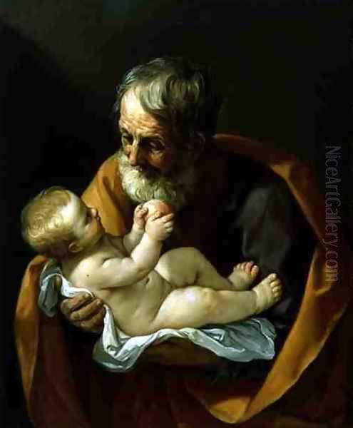 St. Joseph and the Christ Child, 1634-40 Oil Painting by Guido Reni