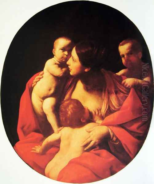 Caritas, Oval Oil Painting by Guido Reni