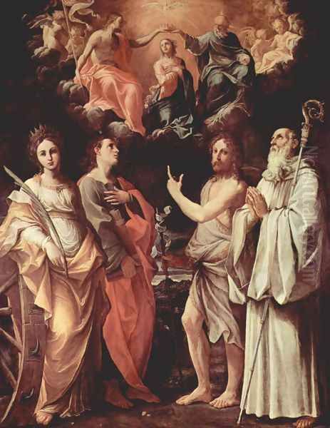 Marien's coronation with St. Catherine of Alexandria, St. John Evangelist, St. John the Baptist, St. Romuald of Cam Oil Painting by Guido Reni