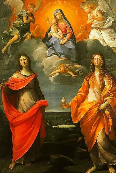 Madonna of the Snow with SS Lucy and Mary Magdalen Oil Painting by Guido Reni