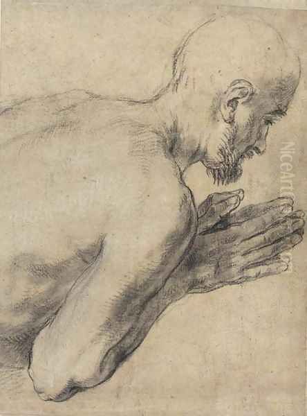 Study of a praying man, bust-length, in profile to the right Oil Painting by Guido Reni