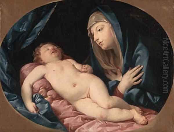 The Madonna adoring the sleeping Child Oil Painting by Guido Reni