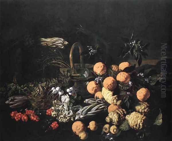 Still-life in a Landscape Oil Painting by Giovanni Battista Ruoppolo