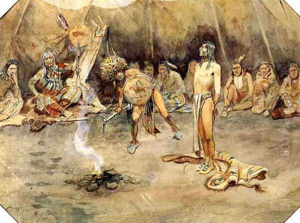 Sioux Torturing a Blackfoot Brave Oil Painting by Charles Marion Russell