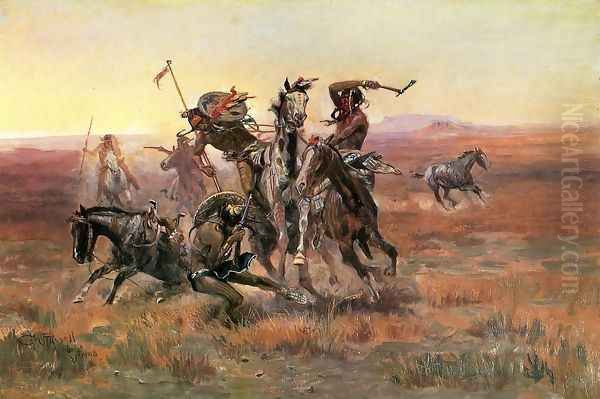 When Blackfeet and Sioux Meet Oil Painting by Charles Marion Russell