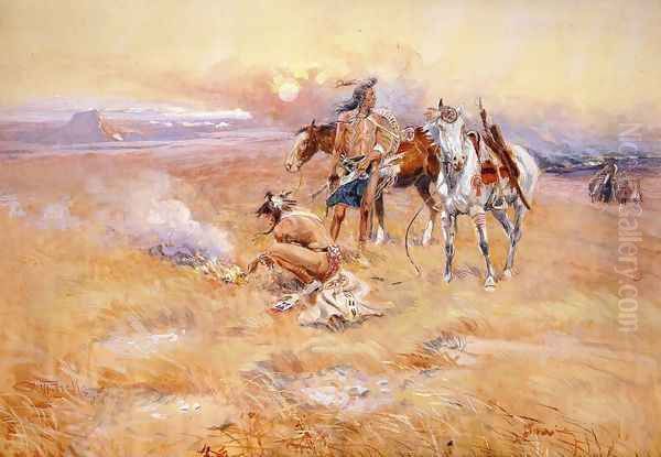 Blackfeet Burning Crow Buffalo Range Oil Painting by Charles Marion Russell