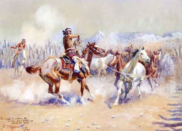 Navajo Wild Horse Hunters Oil Painting by Charles Marion Russell