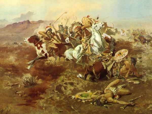 Indian Fight, #1 Oil Painting by Charles Marion Russell