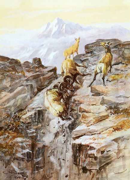 Big Horn Sheep Oil Painting by Charles Marion Russell