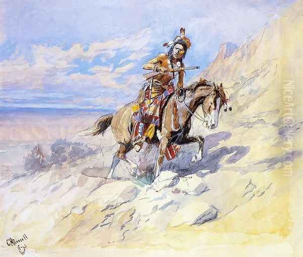 Indian on Horseback Oil Painting by Charles Marion Russell