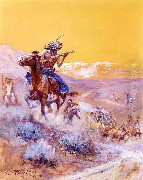 Indian Attack Oil Painting by Charles Marion Russell