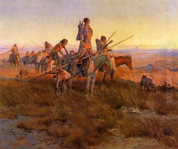 In the Wake of the Buffalo Hunters Oil Painting by Charles Marion Russell