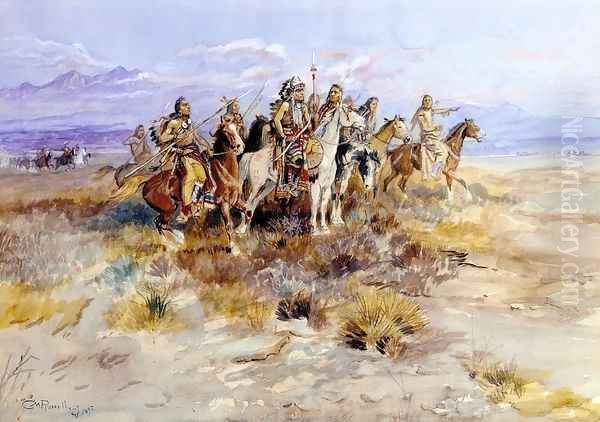 Indian Scouting Party Oil Painting by Charles Marion Russell