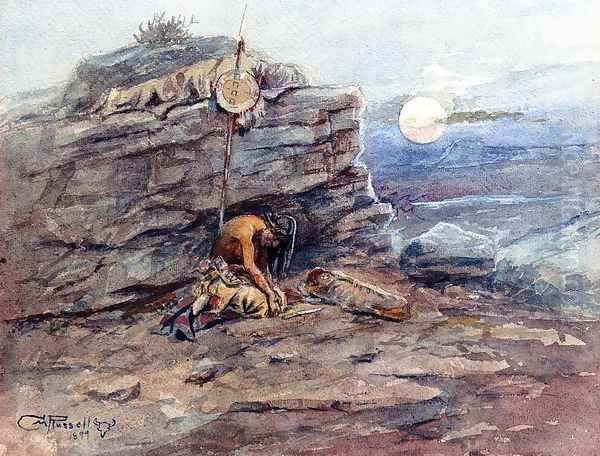 Mourning Her Warrior Dead Oil Painting by Charles Marion Russell