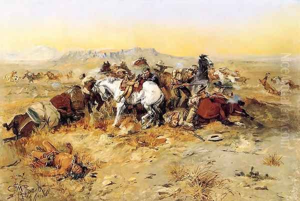 A Desperate Stand Oil Painting by Charles Marion Russell