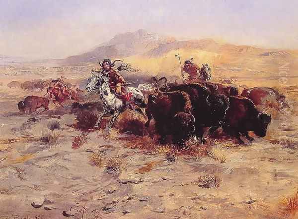 Buffalo Hunt Oil Painting by Charles Marion Russell