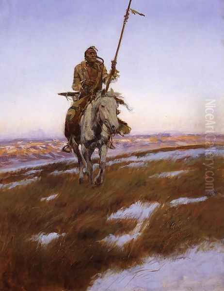 A Cree Indian Oil Painting by Charles Marion Russell