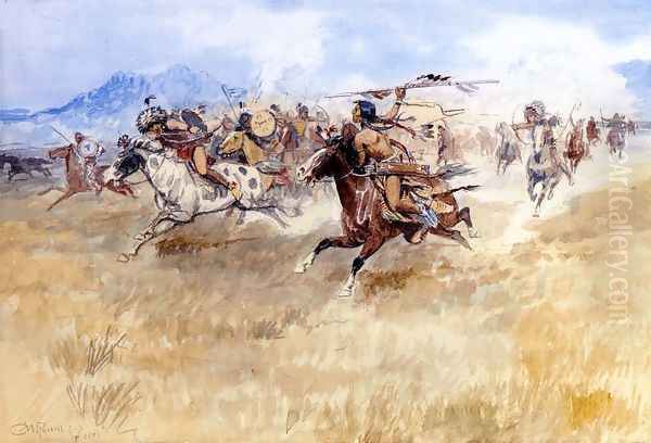 The Battle Between the Blackfeet and the Piegans Oil Painting by Charles Marion Russell