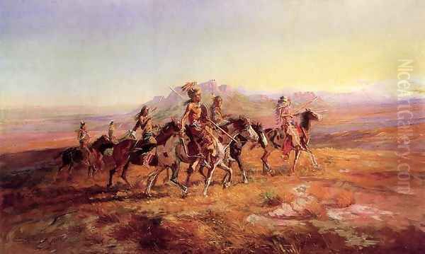 Sun River War Party Oil Painting by Charles Marion Russell