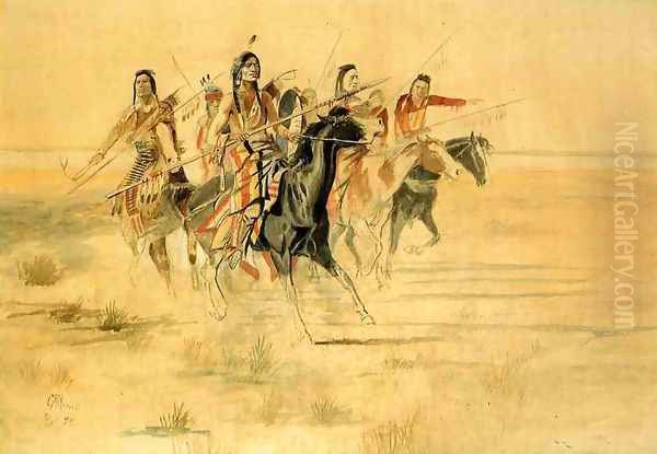 Indian Hunt Oil Painting by Charles Marion Russell