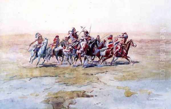 Cree War Party Oil Painting by Charles Marion Russell