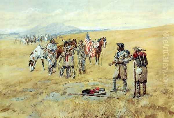 Captain Lewis Meeting the Shoshones I Oil Painting by Charles Marion Russell