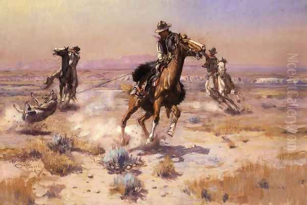 At Rope's End Oil Painting by Charles Marion Russell