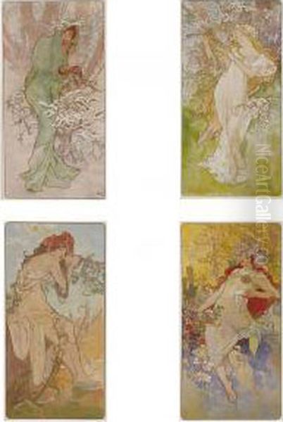 The Four Seasons Oil Painting by Alphonse Maria Mucha