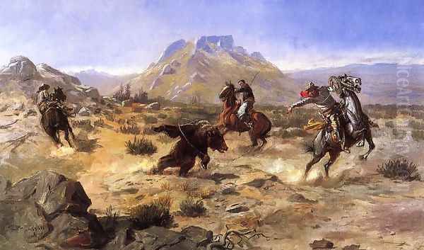 Capturing the Grizzly Oil Painting by Charles Marion Russell