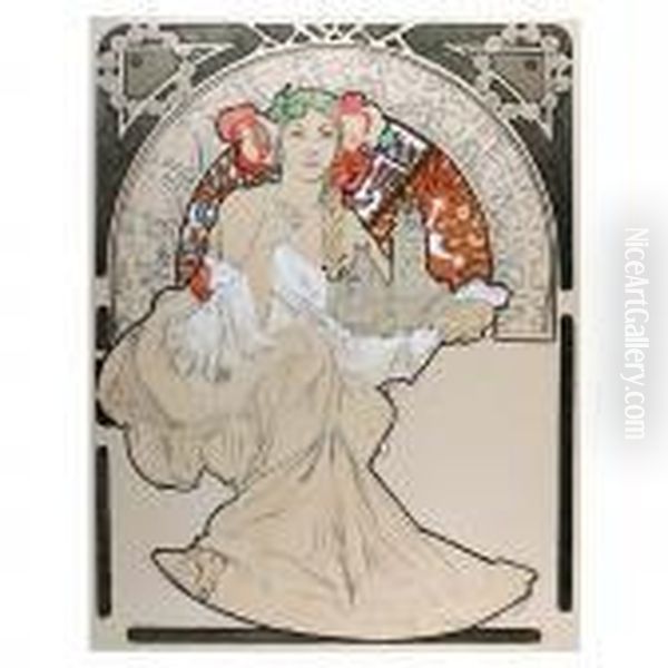 Lovely Protector Oil Painting by Alphonse Maria Mucha