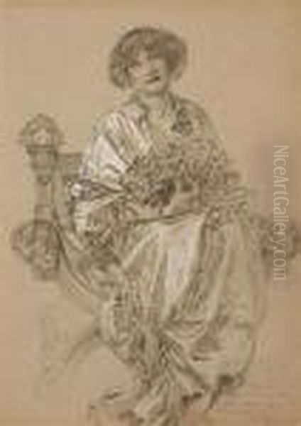 A Likeness Of Madame Deschamps Oil Painting by Alphonse Maria Mucha