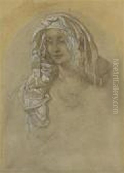 A Portrait Of A Girl Oil Painting by Alphonse Maria Mucha