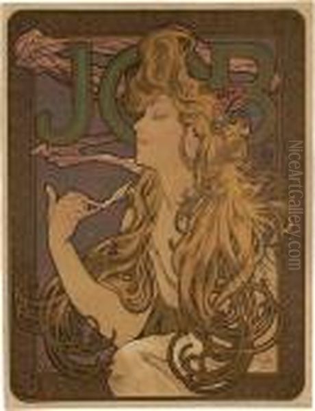 Job Oil Painting by Alphonse Maria Mucha