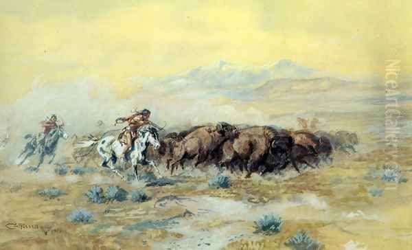 The Buffalo Hunt Oil Painting by Charles Marion Russell